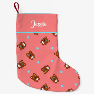Petite Chaussette De Noël Nounours mignon sur rose