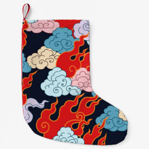 Petite Chaussette De Noël Nuages, flammes : Motif Vintage noir.