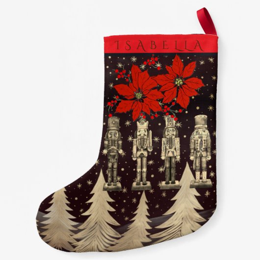 Petite Chaussette De Noël Nutcracker Golden Christmas Trees Poinsettia (Dos)