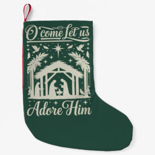 Petite Chaussette De Noël Ô venez adorons-le scène de nativité chrétienne 