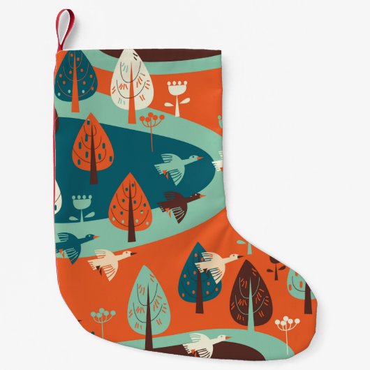 Petite Chaussette De Noël oies et forêts (Devant)