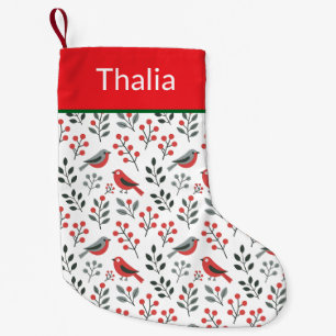 Petite Chaussette De Noël Oiseau de Noël aux Baies Rouges Modernes 