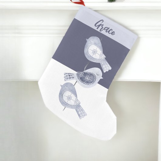 Petite Chaussette De Noël Oiseaux bleus nordiques de Noël