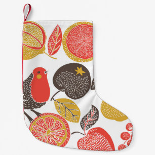 Petite Chaussette De Noël Oiseaux dans le Jardin aux Fruits Luxuriants