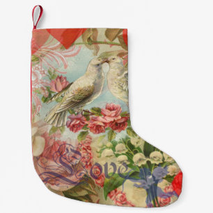 Petite Chaussette De Noël Oiseaux de l'amour Vintage Antique Cœur