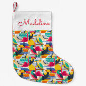 Petite Chaussette De Noël Oiseaux tropicaux géométriques| Monogramme (Devant)