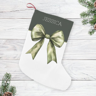 Petite Chaussette De Noël Olive Vert aquarelle Bow Moderne Mignonne Noël