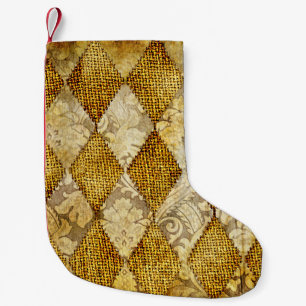 Petite Chaussette De Noël Or géométrique : Sophistication Motif rétro.
