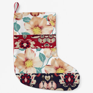 Petite Chaussette De Noël Orange vintage flowers with seamless paisley borde