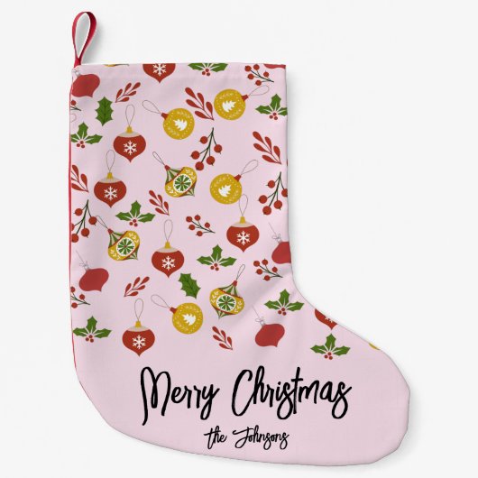 Petite Chaussette De Noël Ornements de Noël Festive Verdure rose (Devant)