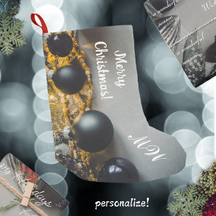 Petite Chaussette De Noël Ornements de Noël gris noir avec des guirlandes