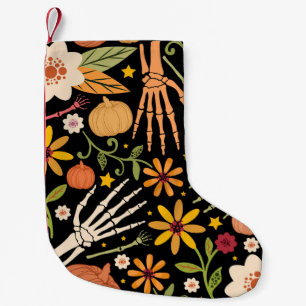 Petite Chaussette De Noël Os d'Halloween, motif floral sans couture.