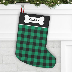 Petite Chaussette De Noël Os Nom De Noël De Chien De Plaid De Buffalo Vert F