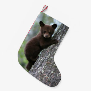 Petite Chaussette De Noël Ours CUB grimpant à un arbre