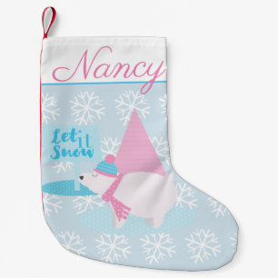 Petite Chaussette De Noël Ours polaire grassouillet adorable avec flocons de