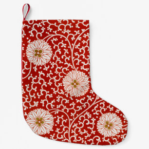 Petite Chaussette De Noël Owen Jones Ornement Chinois Fleurs Rouges et Blanc