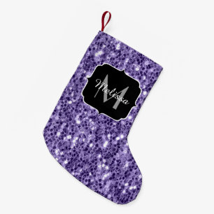 Petite Chaussette De Noël Paillettes violet ultra violet monogramme
