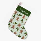 Petite Chaussette De Noël Pain d'épice Hommes et Holly Personnalisé Vert (Devant (Accrochage))