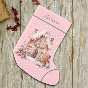 Petite Chaussette De Noël Pain d'épice rose Maison Polka Dot personnalisé