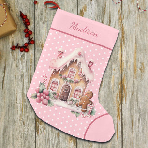 Petite Chaussette De Noël Pain d'épice rose Maison Polka Dot personnalisé