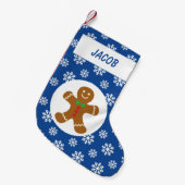 Petite Chaussette De Noël Pain d'épices Homme Snowflakes Personnalisé Bleu (Devant (Accrochage))