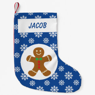 Petite Chaussette De Noël Pain d'épices Homme Snowflakes Personnalisé Bleu