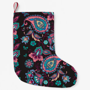 Petite Chaussette De Noël Paisley Stripe : Noir Décoratif Sans Seamless