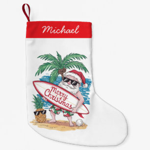 Petite Chaussette De Noël Palm Tree Beach Tropical Surf Père Noël