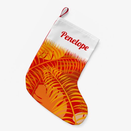 Petite Chaussette De Noël Palme Tropical Feuille Cosy Rouge Orange (Devant (Accrochage))