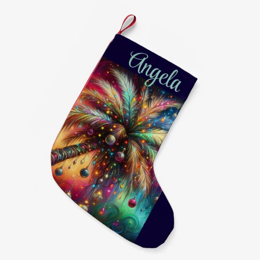 Petite Chaussette De Noël Palmier de Noël Whimsical Tropical Beach Vivid (Devant (Accrochage))