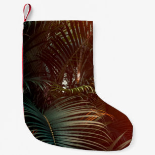 Petite Chaussette De Noël Palmier vert foncé profond feuille motif avec lumi
