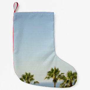Petite Chaussette De Noël Palmier vert sous ciel blanc le matin