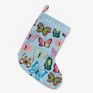 Petite Chaussette De Noël Papillon coloré Motif Pastel Blue Nom personnalisé