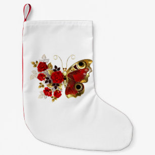 Petite Chaussette De Noël Papillon fleur rouge avec des roses rouges