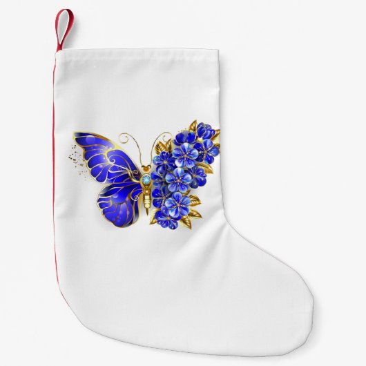 Petite Chaussette De Noël Papillon saphir à fleurs (Devant)