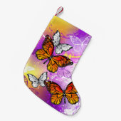 Petite Chaussette De Noël Papillons Monarque sur Arrière - plan pourpre (Devant (Accrochage))