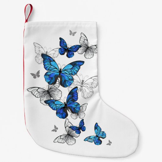 Petite Chaussette De Noël Papillons volants bleus Morpho (Devant)