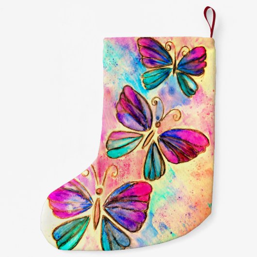 Petite Chaussette De Noël Papillons volants violets rose Noël Stocker (Dos)
