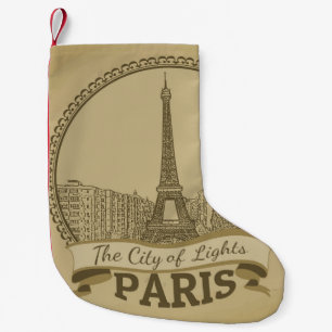 Petite Chaussette De Noël Paris Lumières : Carte postale Paysage Vintage
