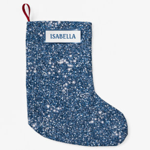 Petite Chaussette De Noël Parties scintillant Bleu Faux Regarder avec nom pe