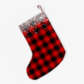 Petite Chaussette De Noël Parties scintillant d'argent Plaid de buffle rouge (Dos (Accrochage))