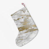 Petite Chaussette De Noël Parties scintillant en marbre blanc et or et monog (Dos (Accrochage))