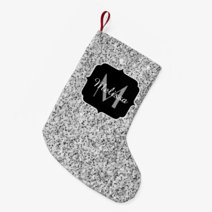 Petite Chaussette De Noël Parties scintillant gris argent scintille Monogram