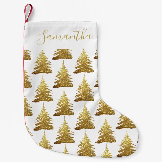 Petite Chaussette De Noël Parties scintillant or élégant Arbres Nom (Devant)