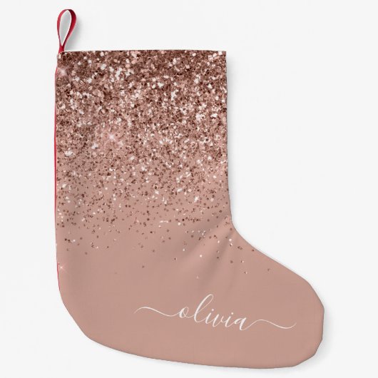 Petite Chaussette De Noël Parties scintillant or rose rose pâle Nom du monog (Devant)