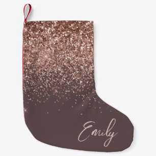 Petite Chaussette De Noël Parties scintillant or rose rose pâle Nom du monog