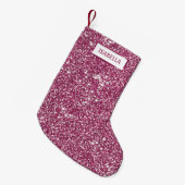 Petite Chaussette De Noël Parties scintillant rose Faux Regarder avec nom pe (Devant (Accrochage))