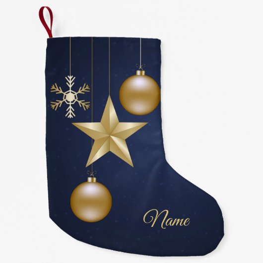 Petite Chaussette De Noël Party Golden Ornaments Navy Blue Elegant (Devant)