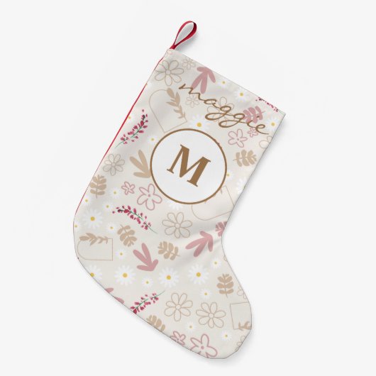 Petite Chaussette De Noël Pastel fille belle motif floral monogrammed (Devant (Accrochage))