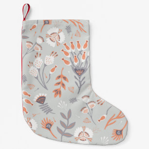 Petite Chaussette De Noël Pastel Grey Orange Floral : Élégance Vintage
